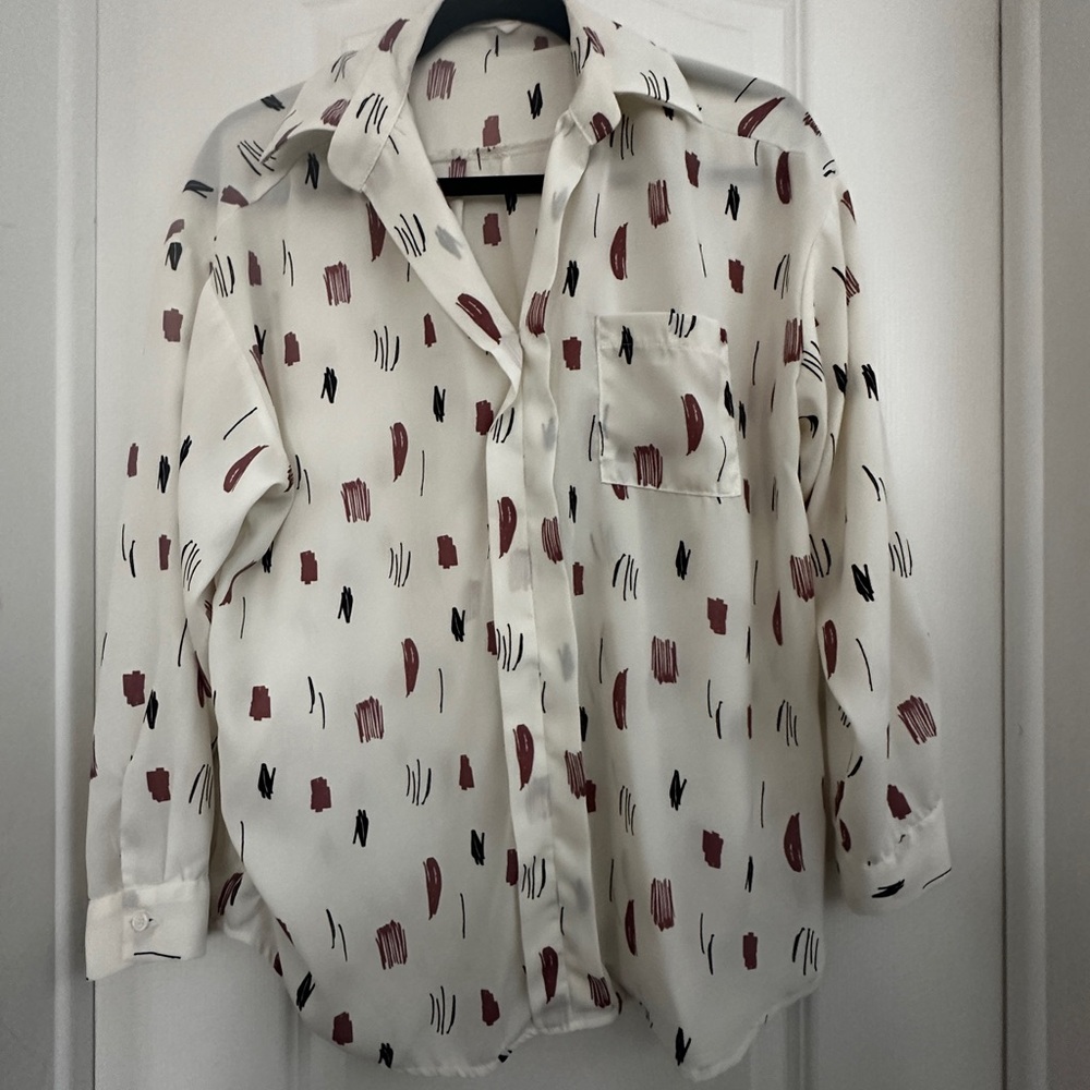 Korean Style Oversized Button-Up Blouse Print